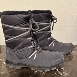 Lands' End Womens Boot Sz 11 B Gray Expedition Insulated Lace Up Snow Boot Fur
